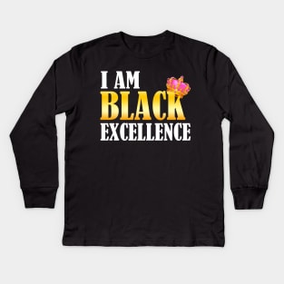 Black Woman Queen T-Shirt I Am Black Excellence Queen Kids Long Sleeve T-Shirt